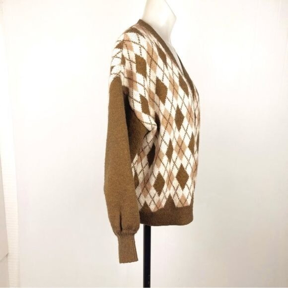 SHEIN Argyle Drop Shoulder Button Up Cardigan grandpa’s sweater Medium - Picture 3 of 8